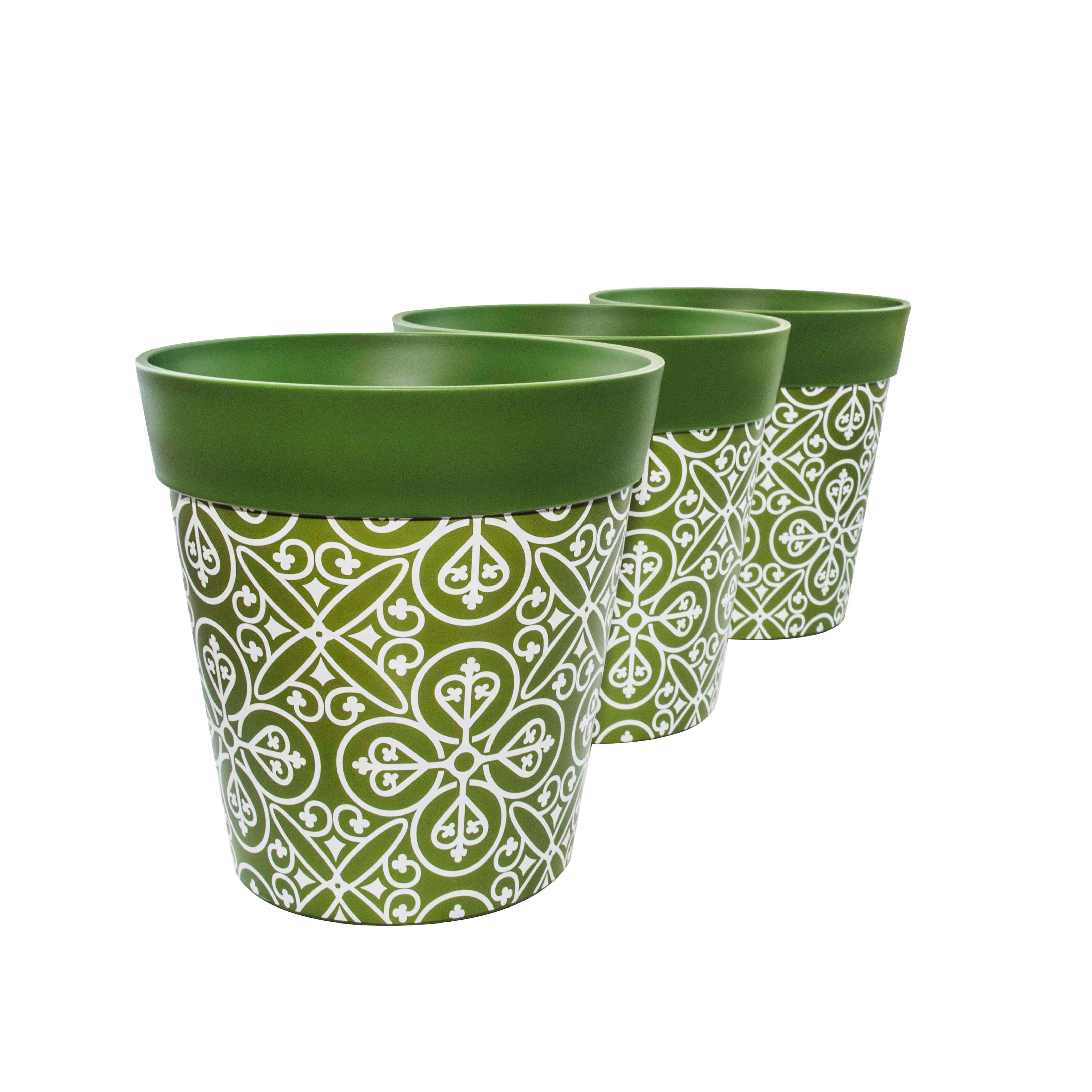 Picture of 3 Medium 22cm Green Moroccan Style Plastic Indoor/Outdoor Flowerpots