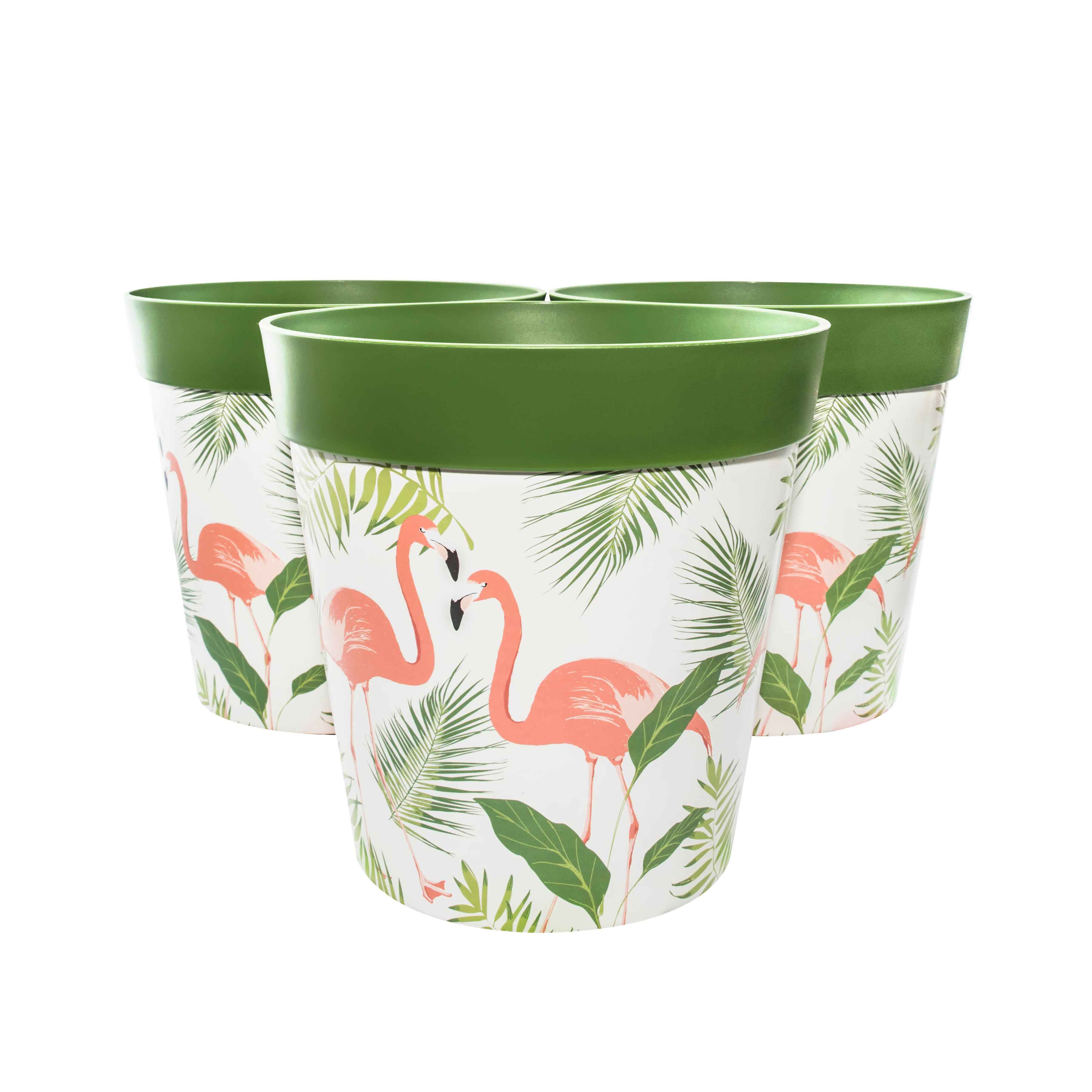 Picture of 3 Large 25cm Green Flamingo Leaves Plastic Indoor/Outdoor Flowerpots
