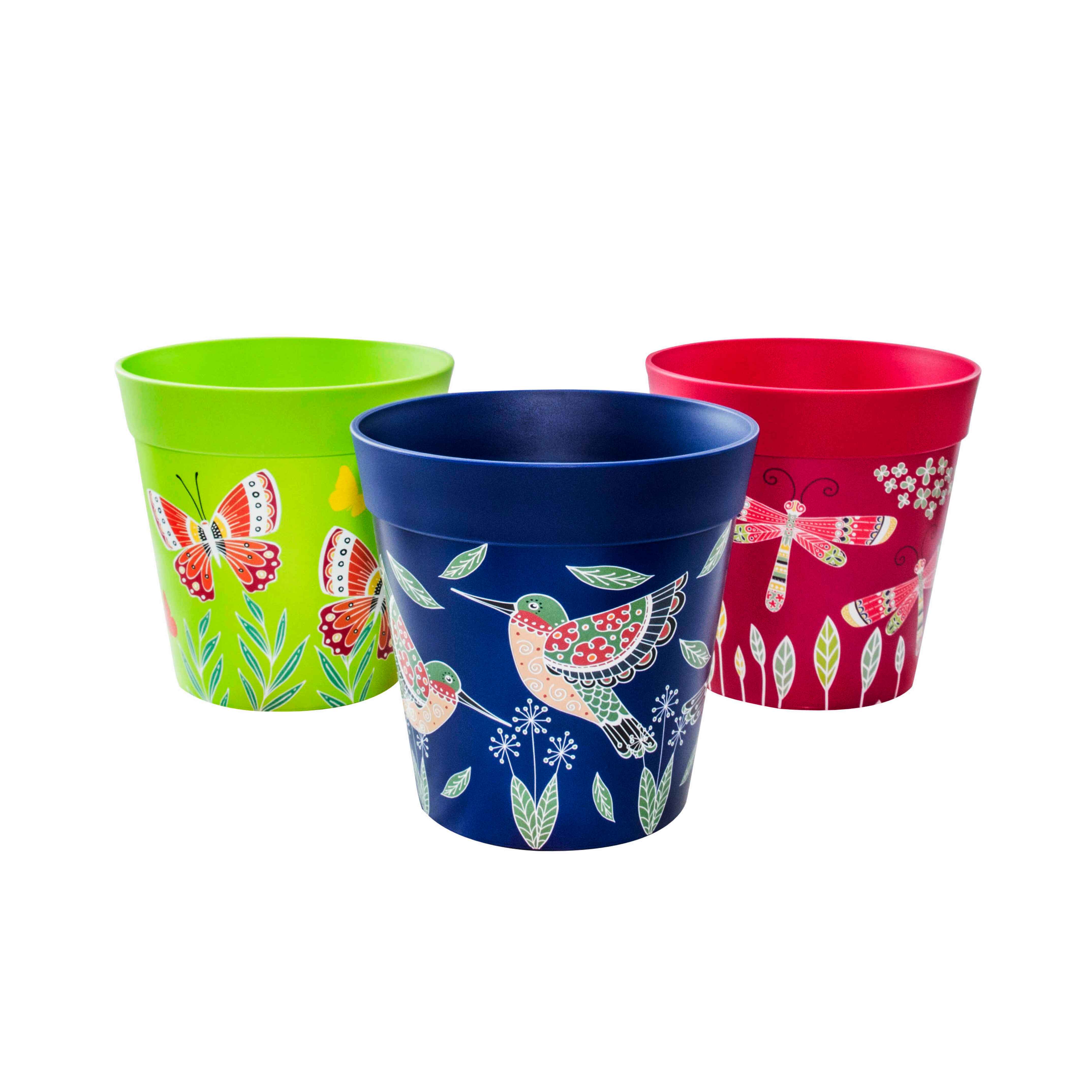 Picture of 3 Small 15cm Plastic Multi Colour Indoor/Outdoor Flowerpots