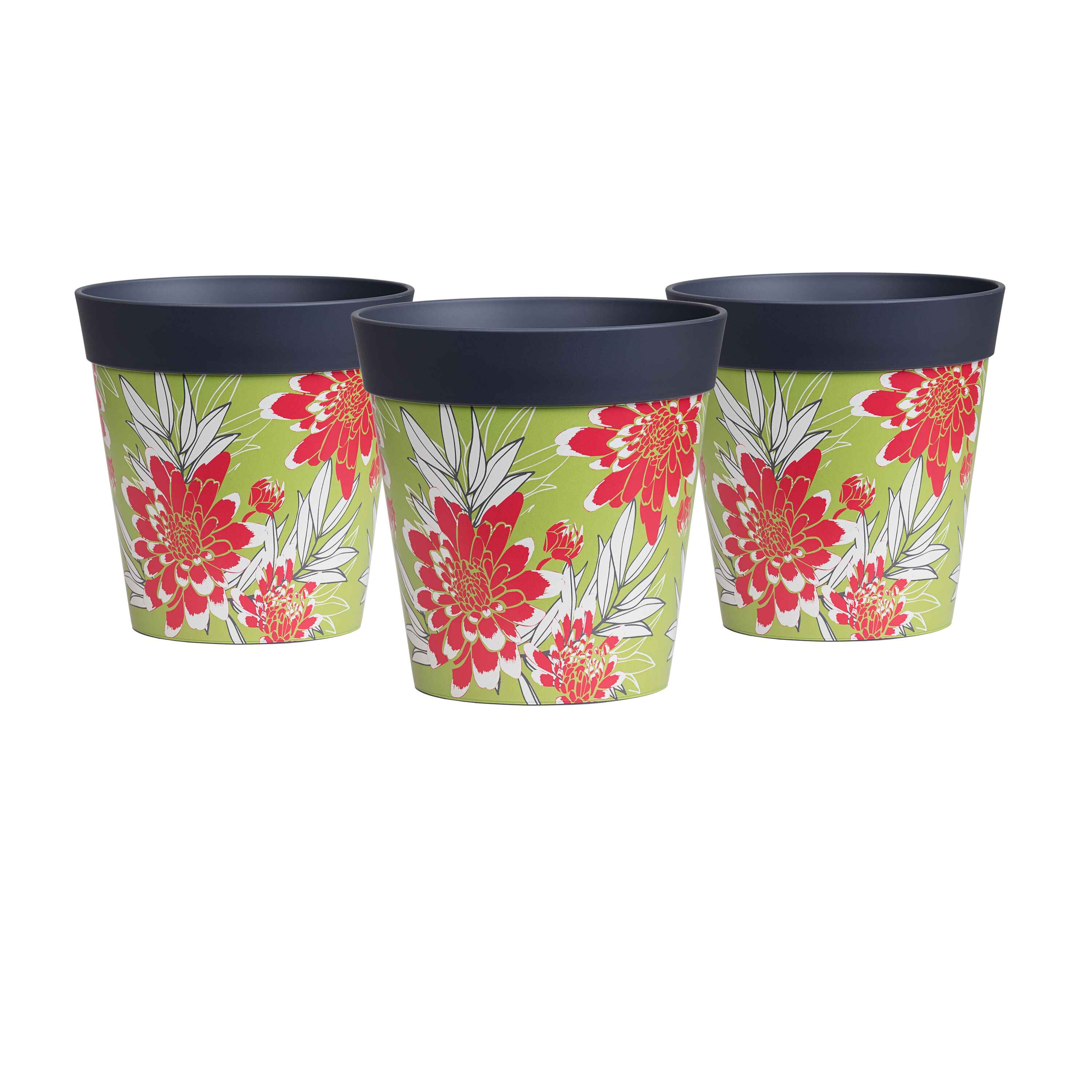 Picture of 3 Small 15cm Plastic Grey Floral Indoor/Outdoor Flowerpots