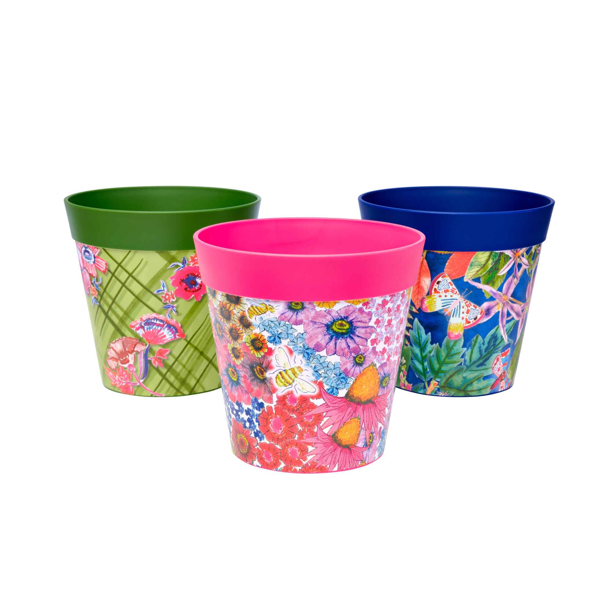 Picture of 3 Small 15cm Plastic Multi Floral Indoor/Outdoor Flowerpots