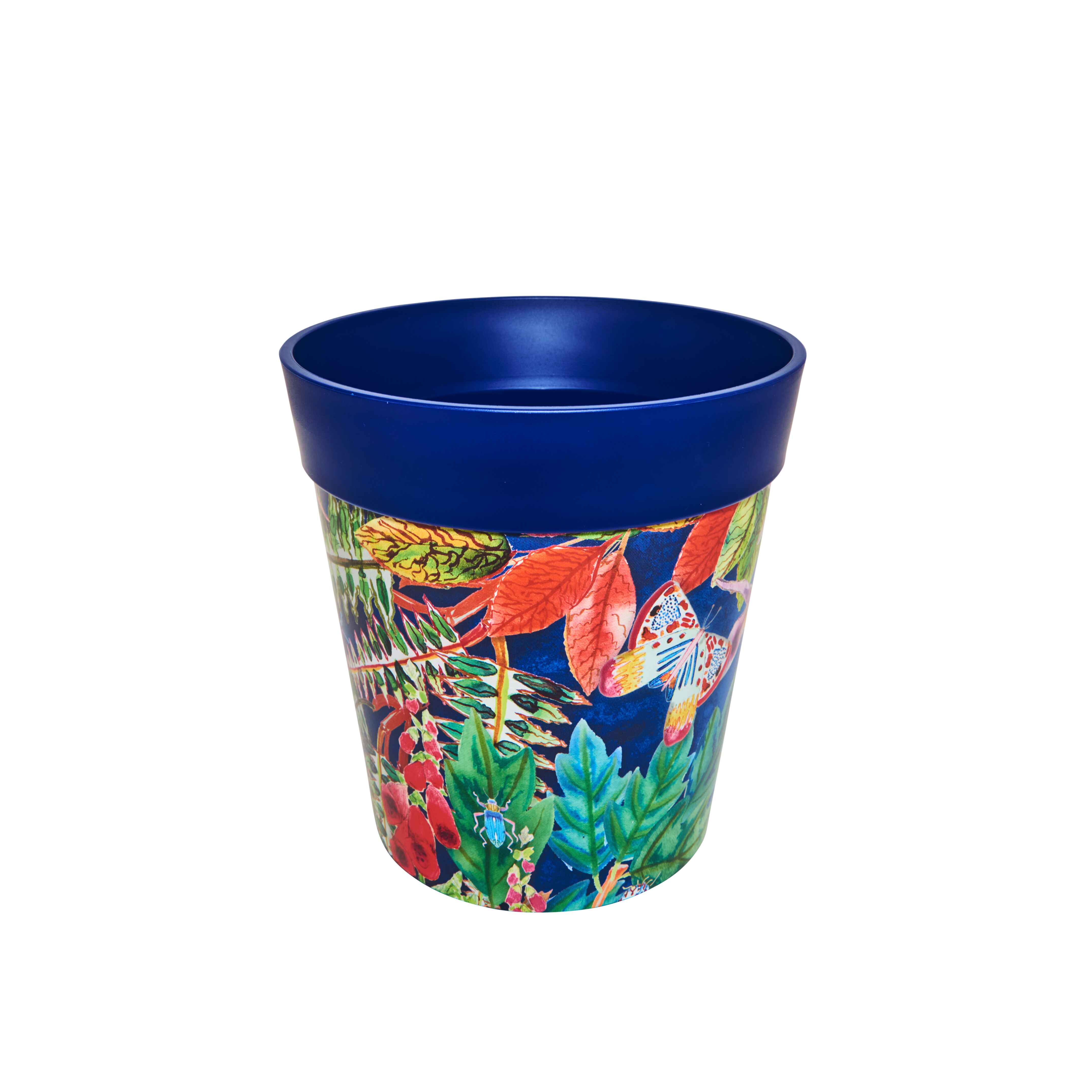 Picture of Medium 22cm Blue Leaves and Butterflies Pattern Plastic Indoor/Outdoor Flowerpot