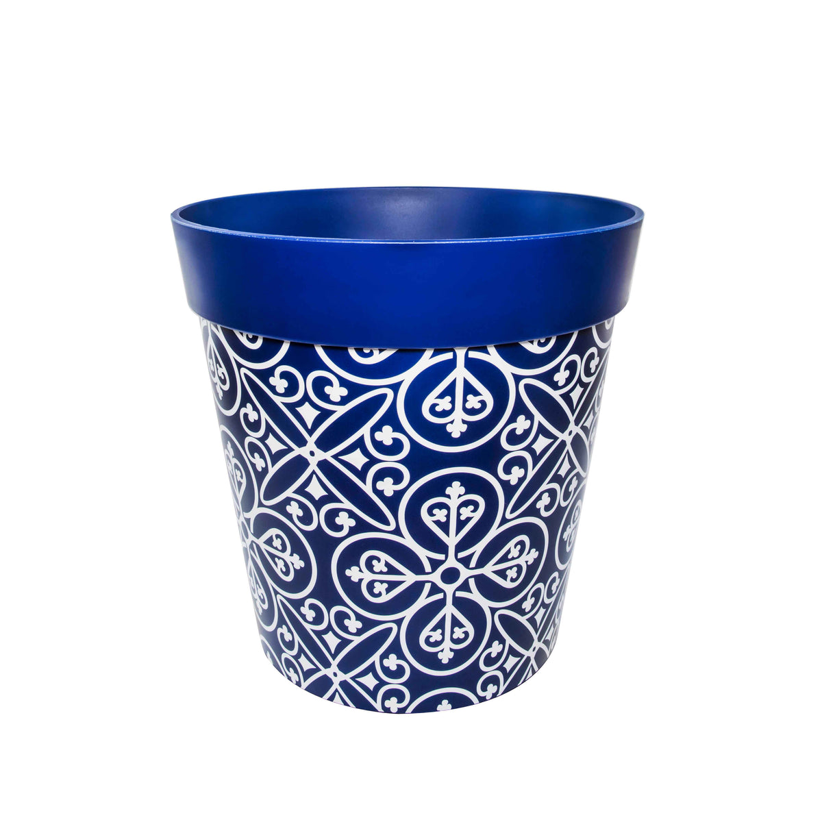 Hum Flowerpots, 22cm Set Of 3, Various Patterns Colours And Sizes, Indoor/Outdoor Plastic Plant Pots, Blue Geometric