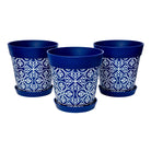 Picture of 3 Medium 22cm Blue Moroccan Style Indoor/Outdoor Flower Pot and Saucers