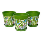 Picture of 3 Medium 22cm Green Butterflies and Palm Leaves Pattern Indoor/Outdoor Flower Pot and Saucers