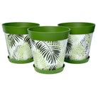 Picture of 3 Large 25cm Green Fern Leaves Pattern Indoor/Outdoor Flower Pot and Saucers
