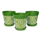 Picture of 3 Medium 22cm Green Moroccan Style Indoor/Outdoor Flower Pot and Saucers