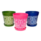 Picture of 3 Medium 22cm Plastic Multi Colour Moroccan Style Indoor/Outdoor Flowerpots with Saucers