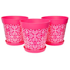 Picture of 3 Large 25cm Plastic Pink Moroccan Style Indoor/Outdoor Flowerpots with Saucers