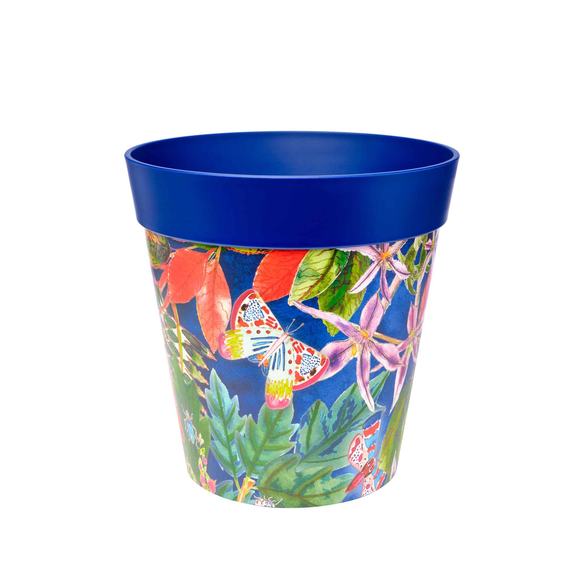 Picture of Large 25cm Blue Leaves and Butterflies Pattern Plastic Indoor/Outdoor Flowerpot