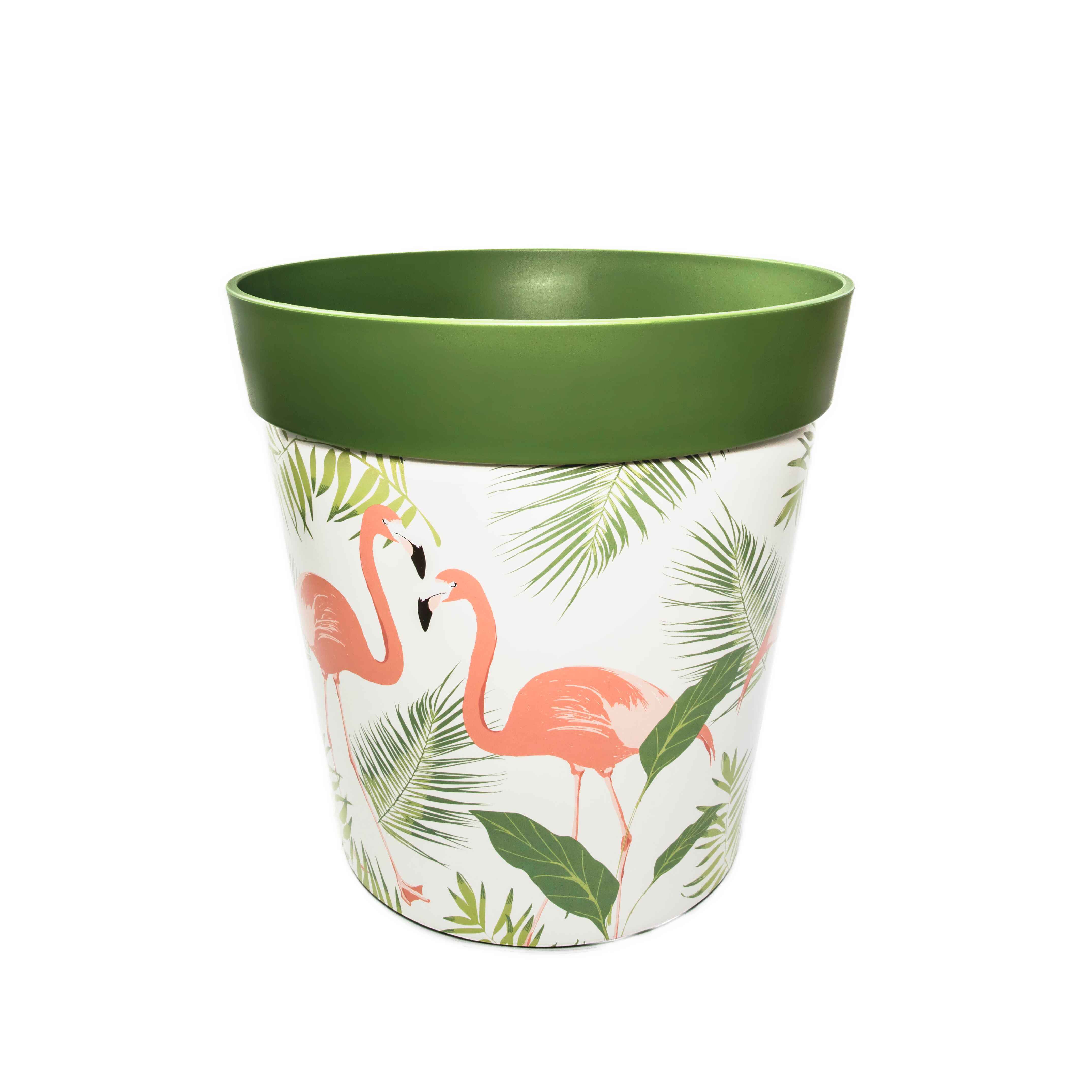 Picture of Large 25cm Green Flamingo Pattern Plastic Indoor/Outdoor Flowerpot 