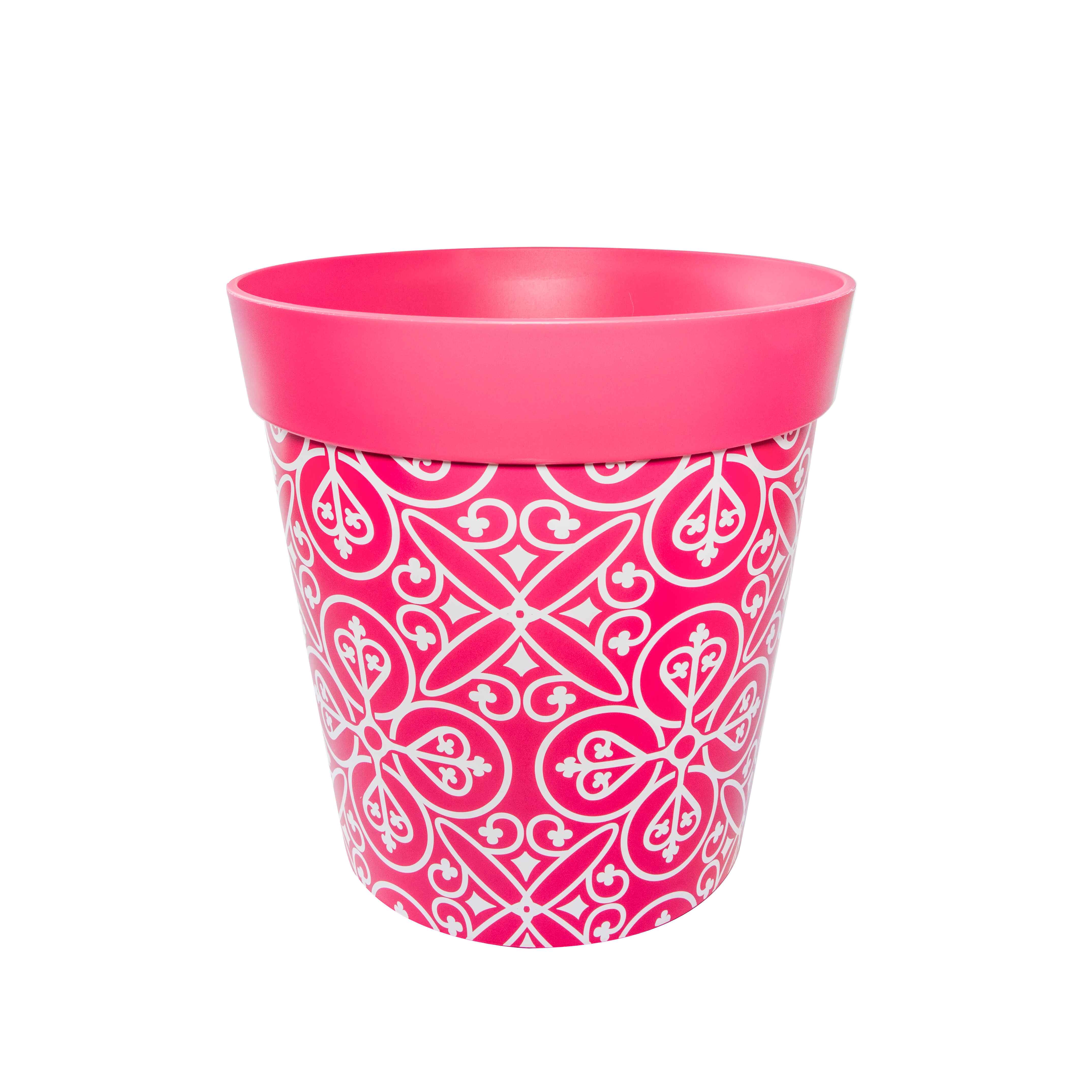 Picture of Large 25cm Plastic Pink Moroccan Pattern Indoor/Outdoor Flower Pots