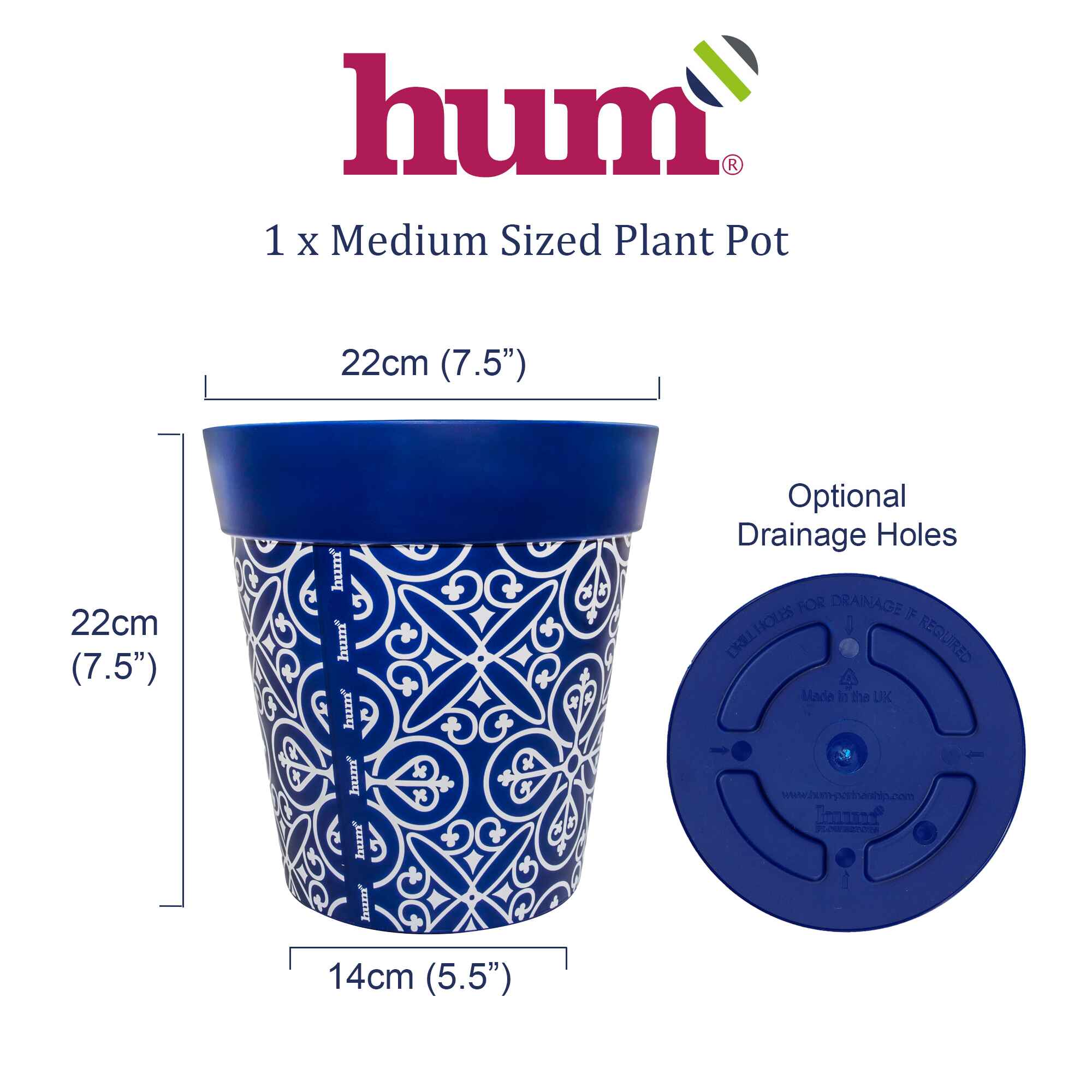 infographic showing dimensions and base of plant pot