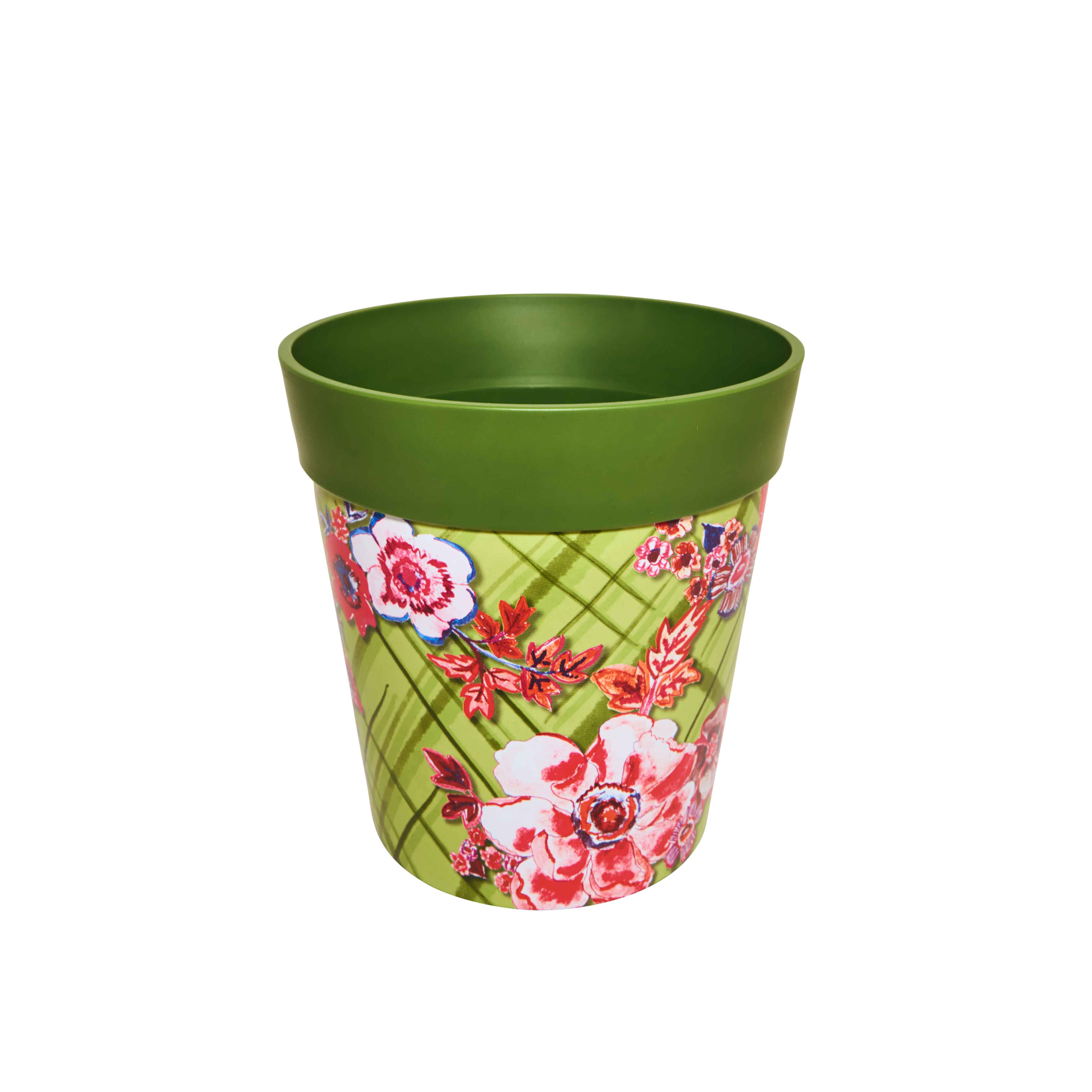 Picture of Medium 22cm Green Floral Trellis Pattern Plastic Indoor/Outdoor Flowerpot