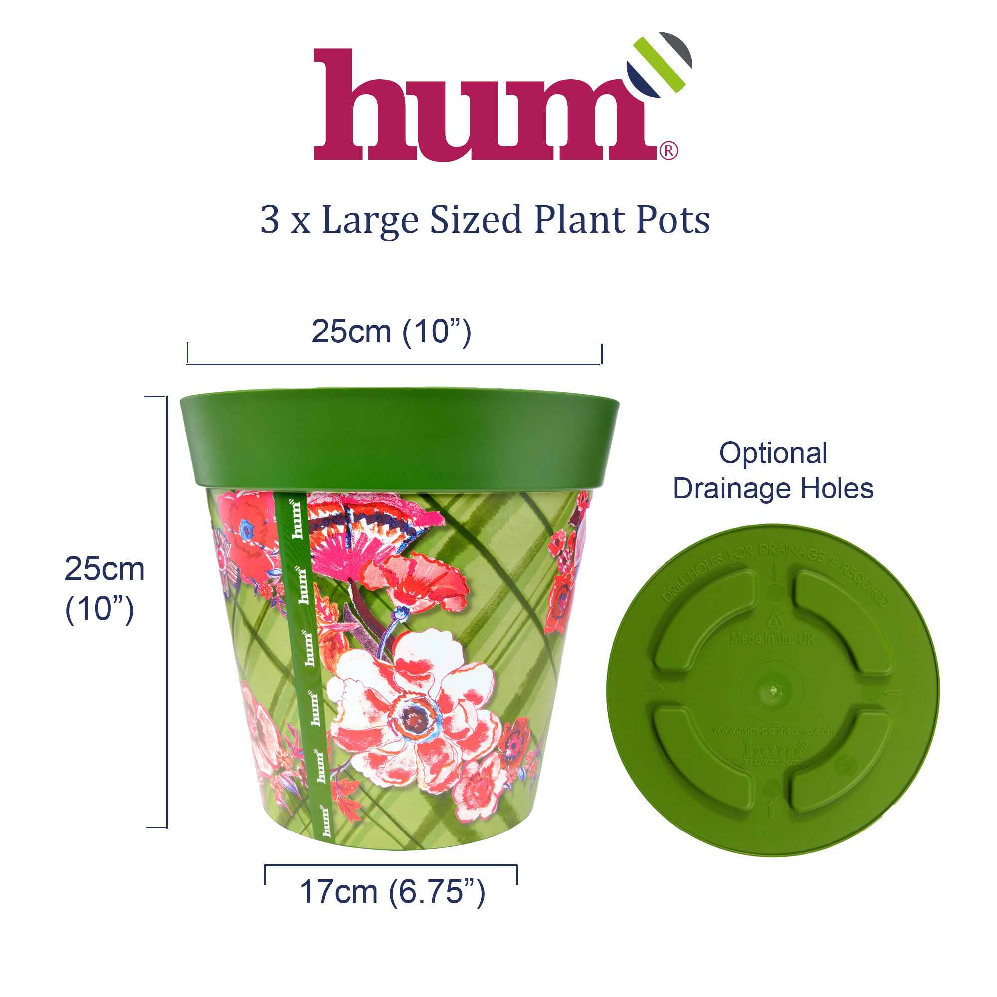 infographic showing dimensions and base of flowerpots