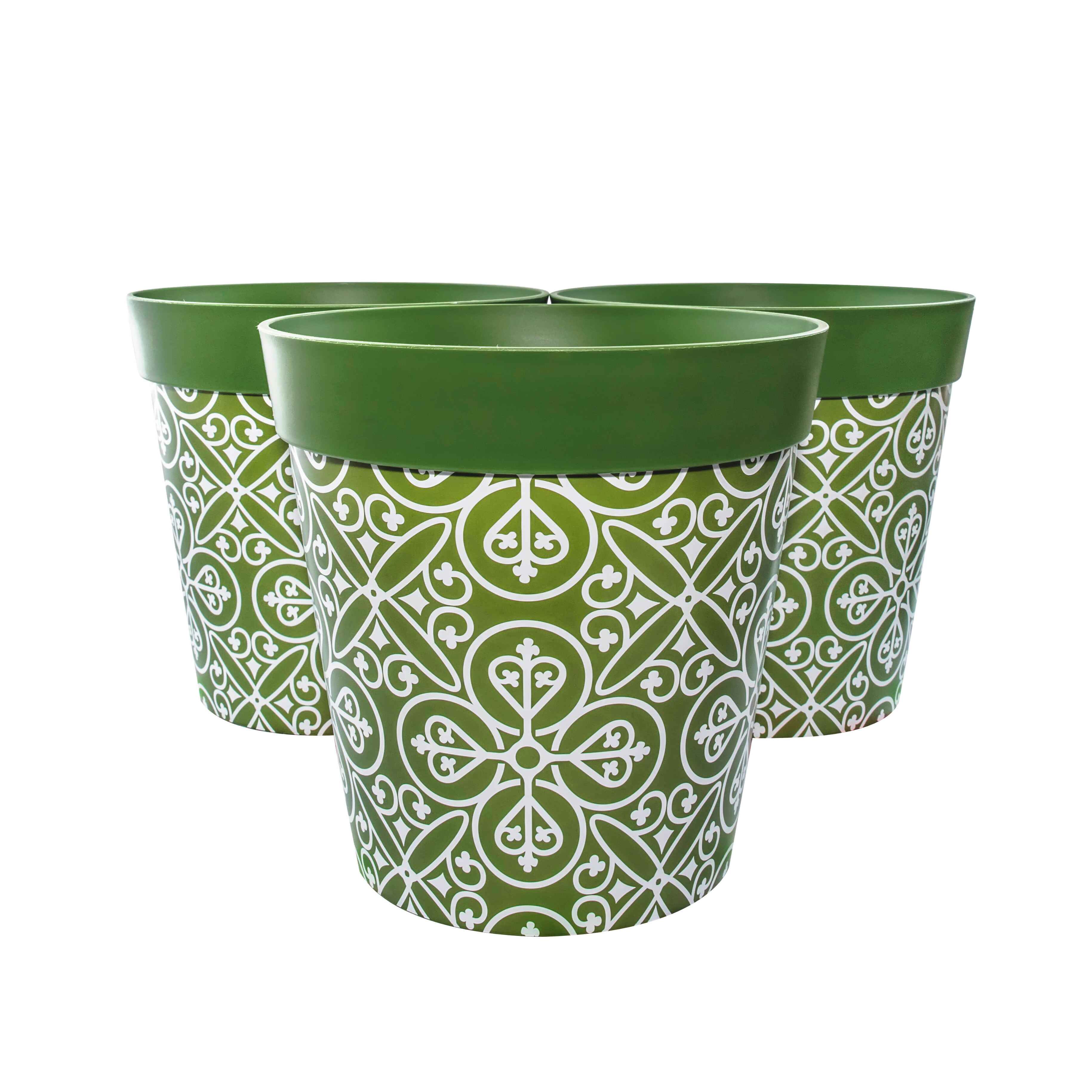 Picture of 3 Large 25cm Green Moroccan Style Plastic Indoor/Outdoor Flowerpots