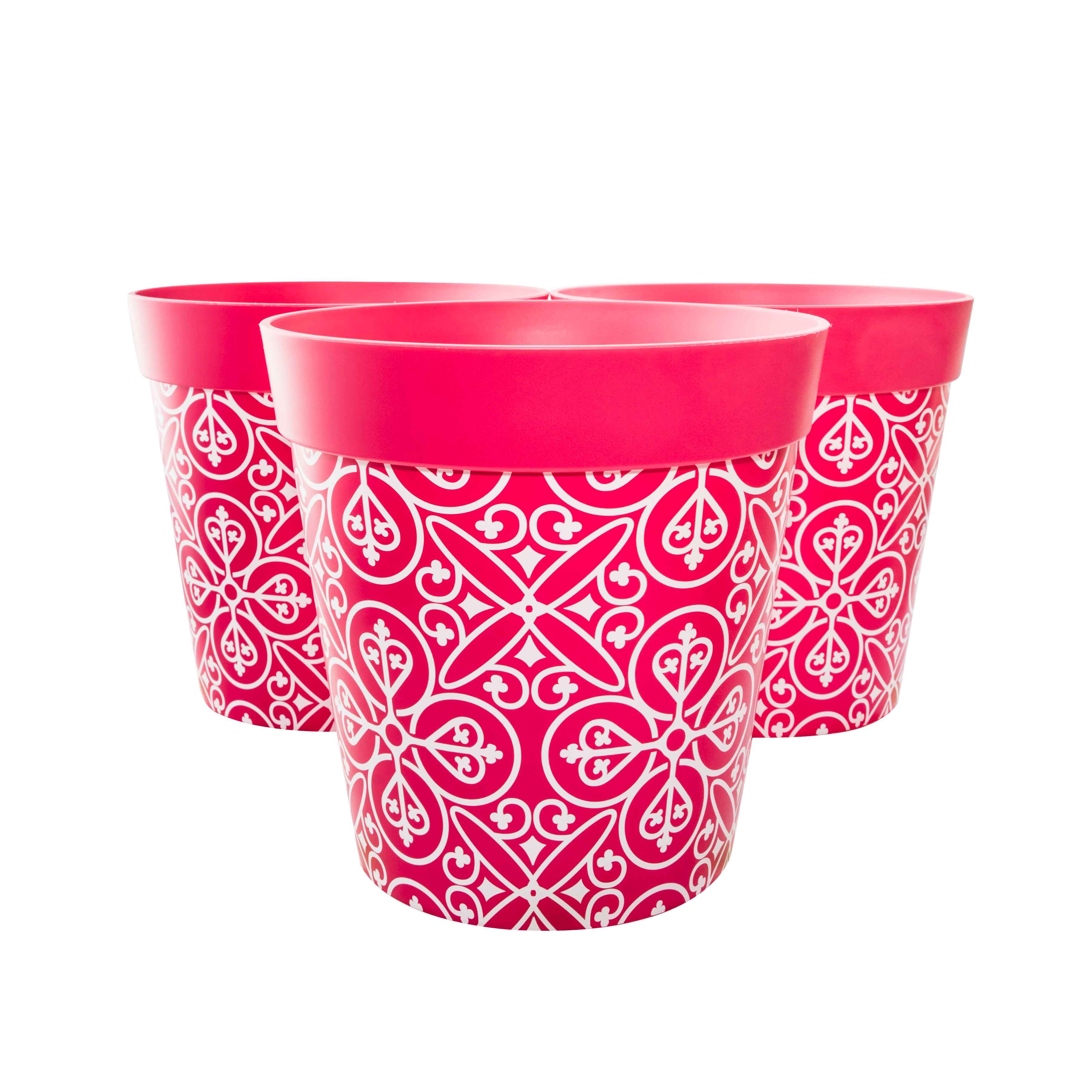 Picture of 3 Large 25cm Plastic Pink Moroccan Style Indoor/Outdoor Flowerpots