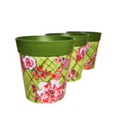 Picture of 3 Medium 22cm Plastic Green Trellis Pattern Indoor/Outdoor Flowerpots