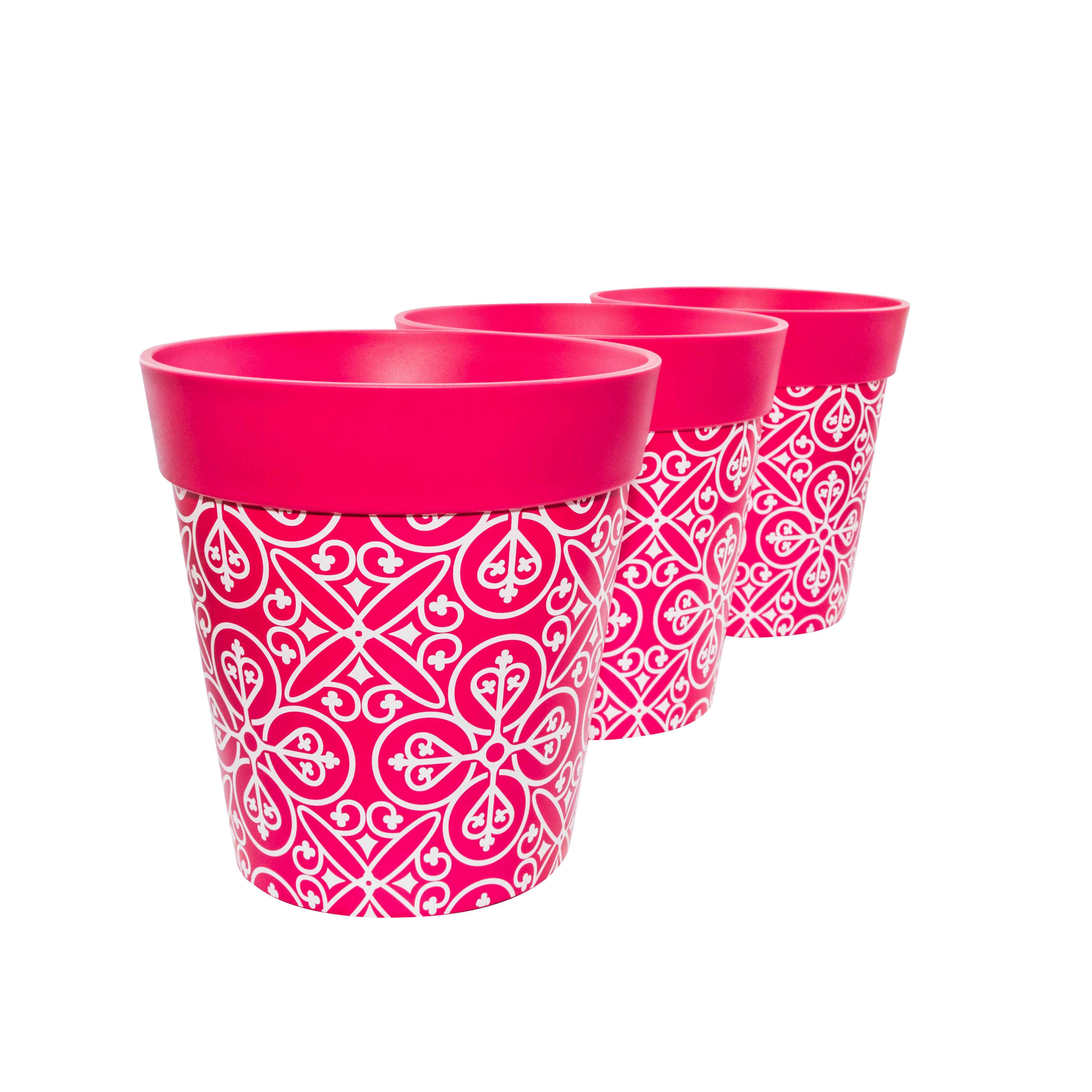 Picture of 3 Medium 22cm Plastic Pink Moroccan Style Indoor/Outdoor Flowerpots