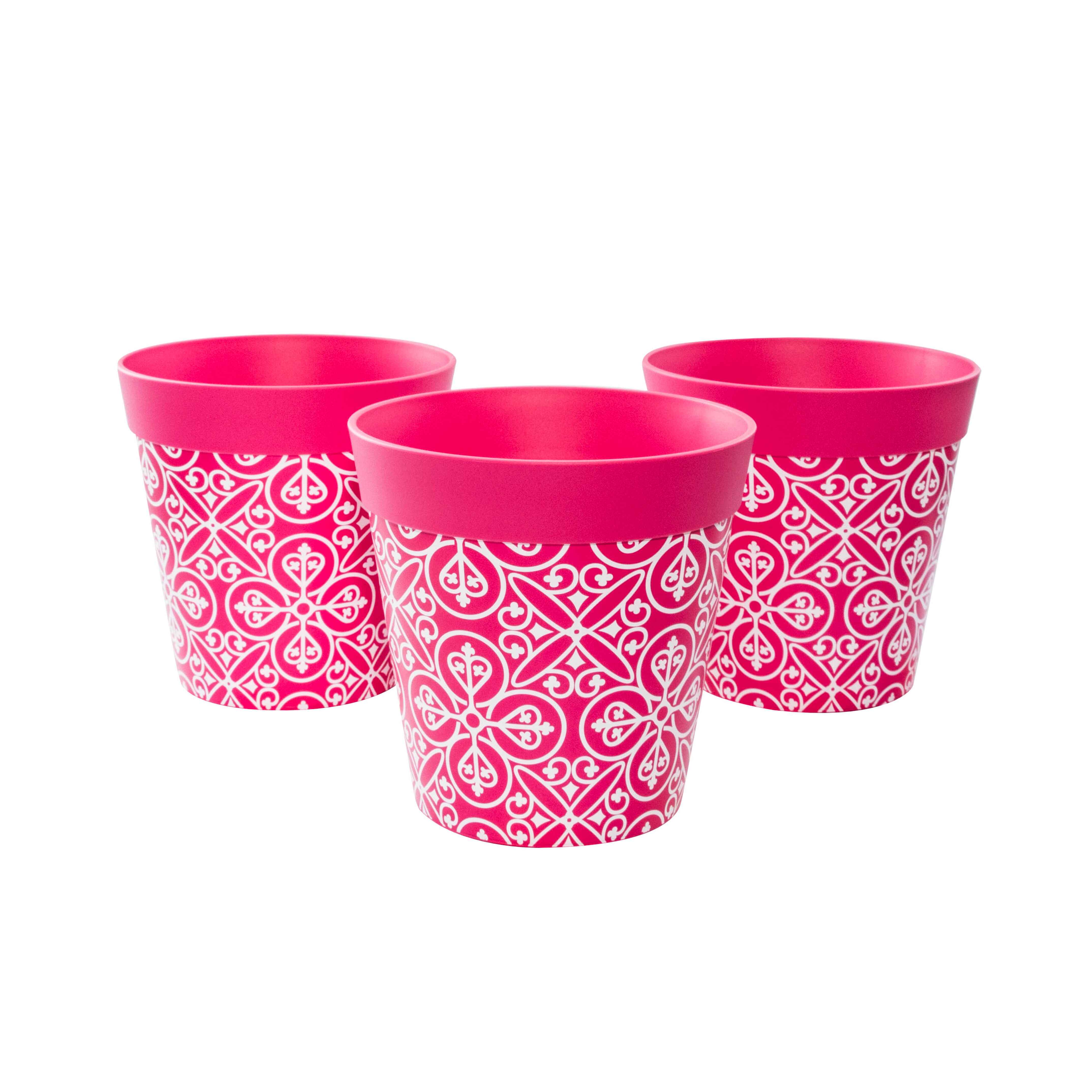Picture of 3 Small 15cm Plastic Pink Moroccan Style Indoor/Outdoor Flowerpots