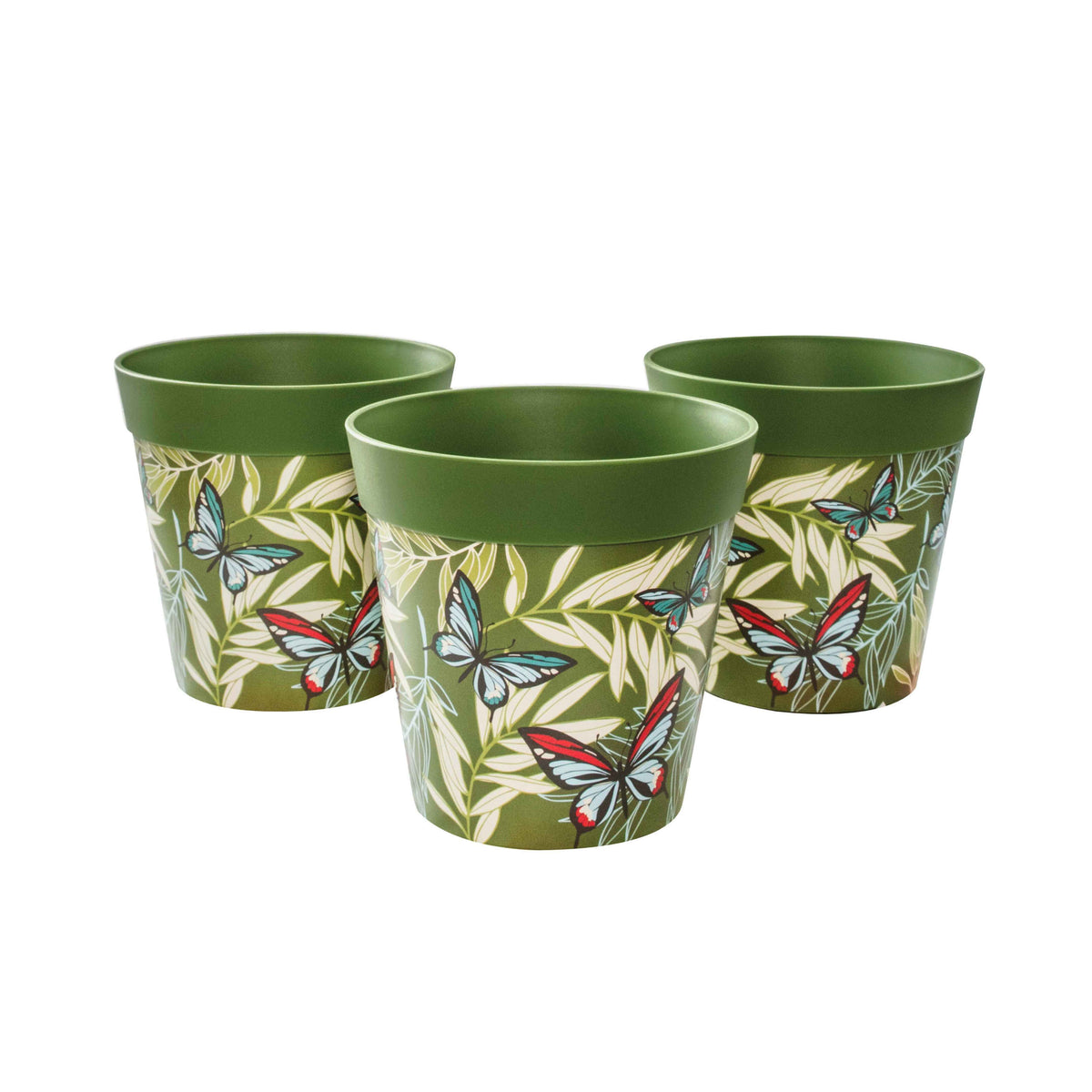 Hum Flowerpots Set of 3 Plastic Butterfly Palm Pattern 15cm Indoor/Outdoor Pots – Hum ...