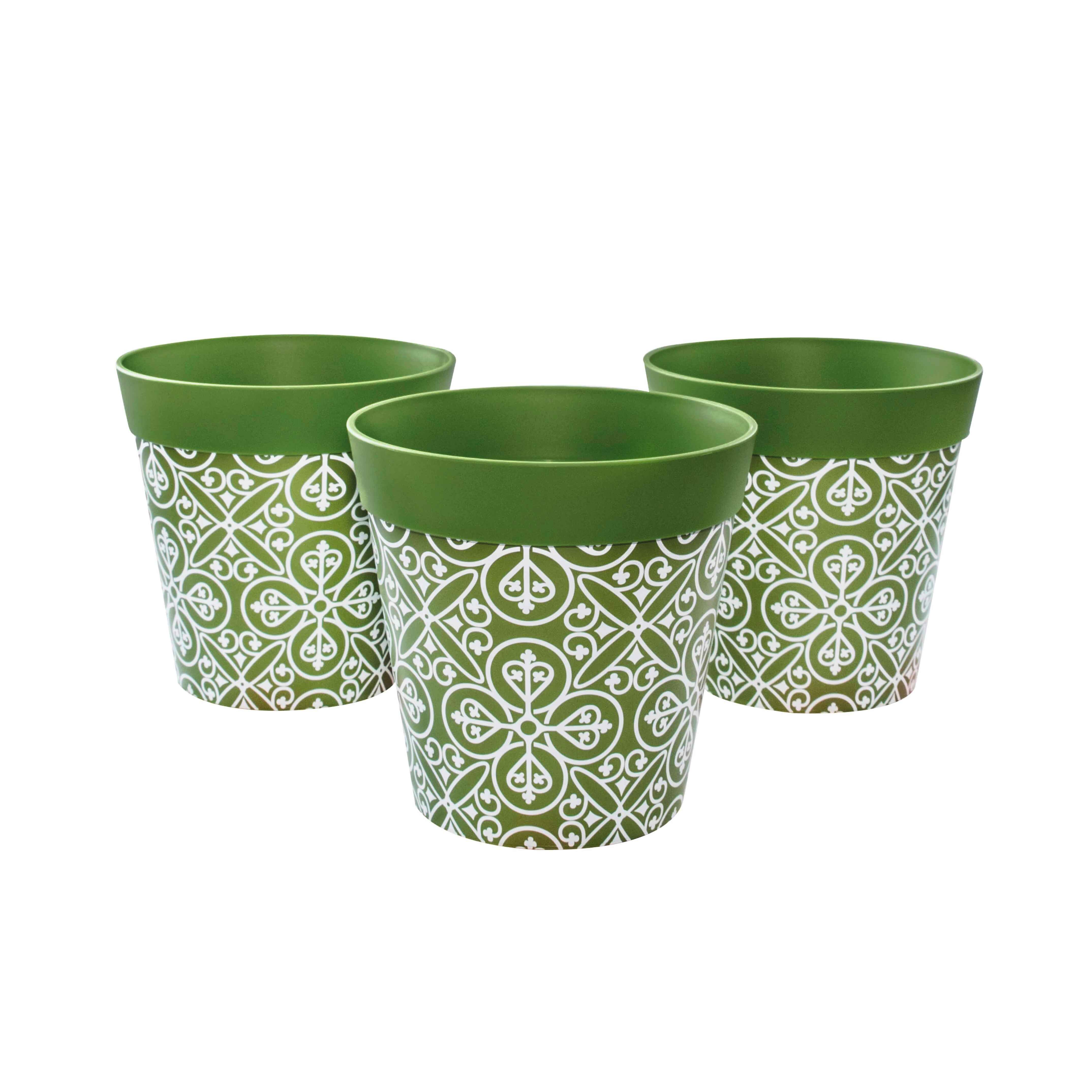 Picture of 3 Small 15cm Plastic Green Moroccan Style Indoor/Outdoor Flowerpots