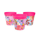 Picture of 3 Small 15cm Plastic Pink Flowers and Bees Pattern Indoor/Outdoor Flowerpots