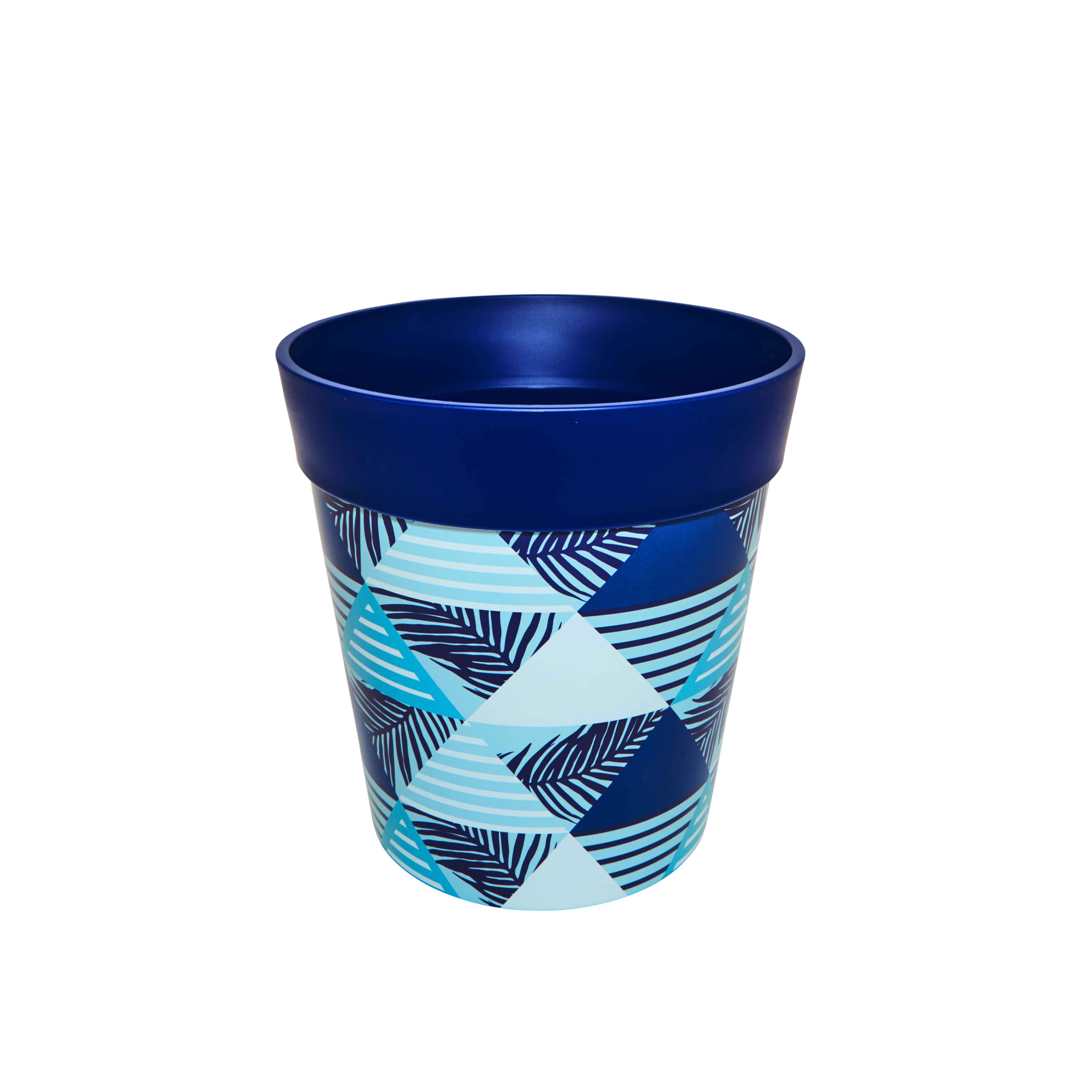 Picture of Medium 22cm Blue Geometric Pattern Plastic Indoor/Outdoor Flowerpot