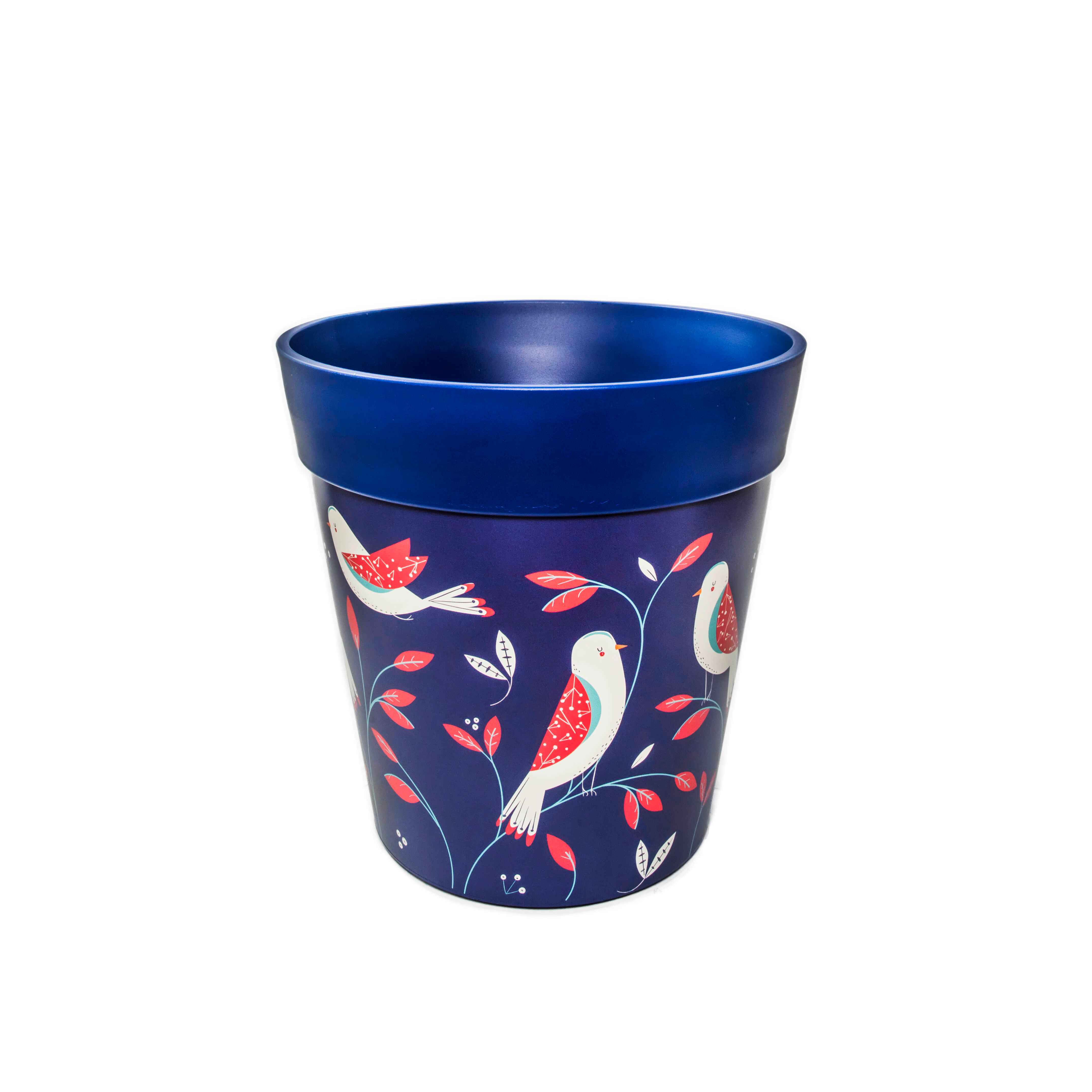 Picture of Medium 22cm Blue Bird Pattern Plastic Indoor/Outdoor Flowerpot