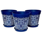 Picture of 3 Large 25cm Blue Moroccan Style Indoor/Outdoor Flower Pot and Saucers 
