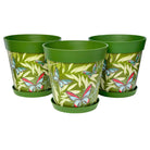 Picture of 3 Large 25cm Green Butterflies and Palm Leaves Pattern Indoor/Outdoor Flower Pot and Saucers 