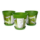 Picture of 3 Medium 22cm Green Dragonflies Pattern Indoor/Outdoor Flower Pot and Saucers 