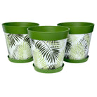 Picture of 3 Large 25cm Green Fern Leaves Pattern Indoor/Outdoor Flower Pot and Saucers 