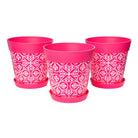 Picture of 3 Medium 22cm Plastic Pink Moroccan Style Indoor/Outdoor Flowerpots with Saucers 