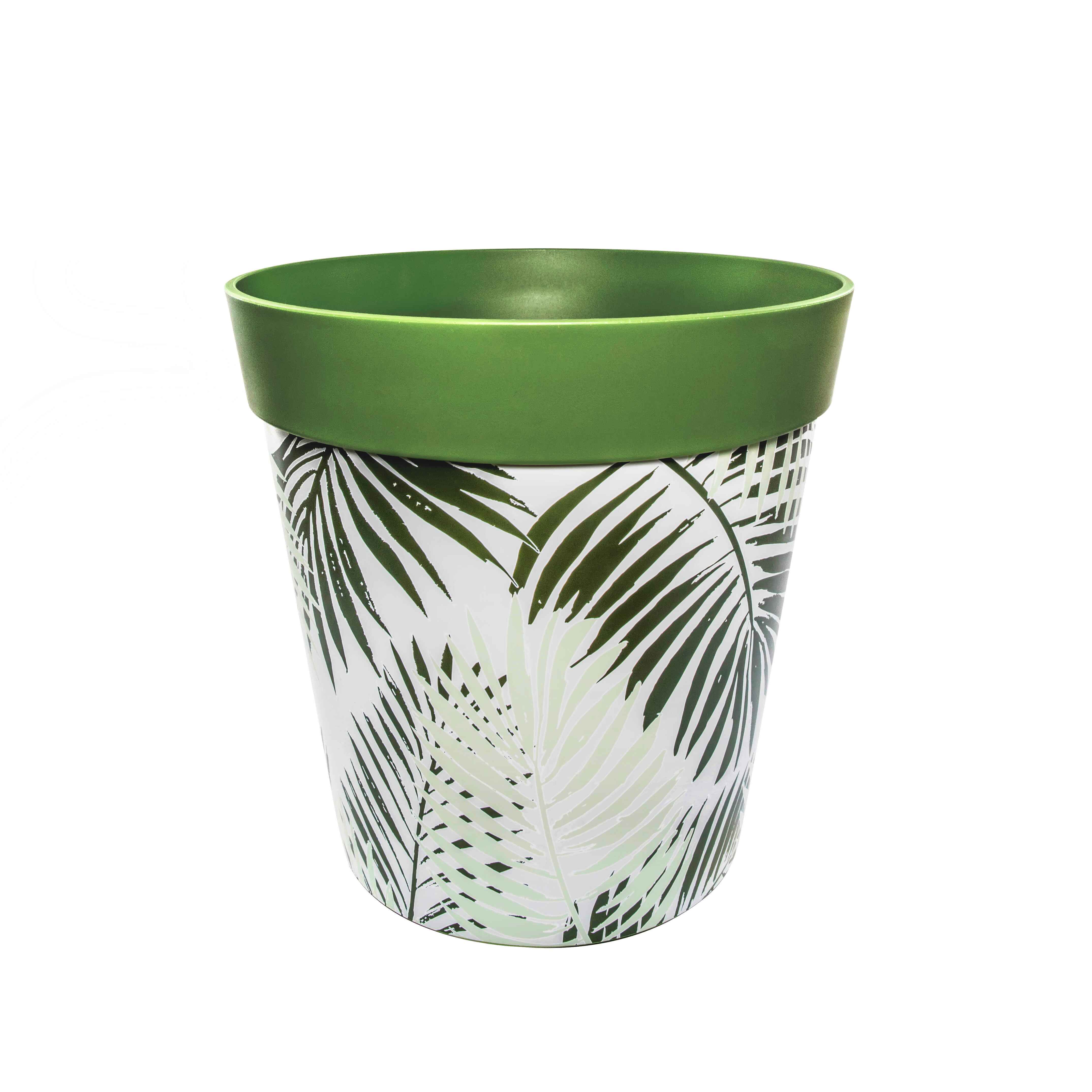 Picture of Large 25cm Plastic Green Fern Pattern Indoor/Outdoor Flowerpots with Saucers