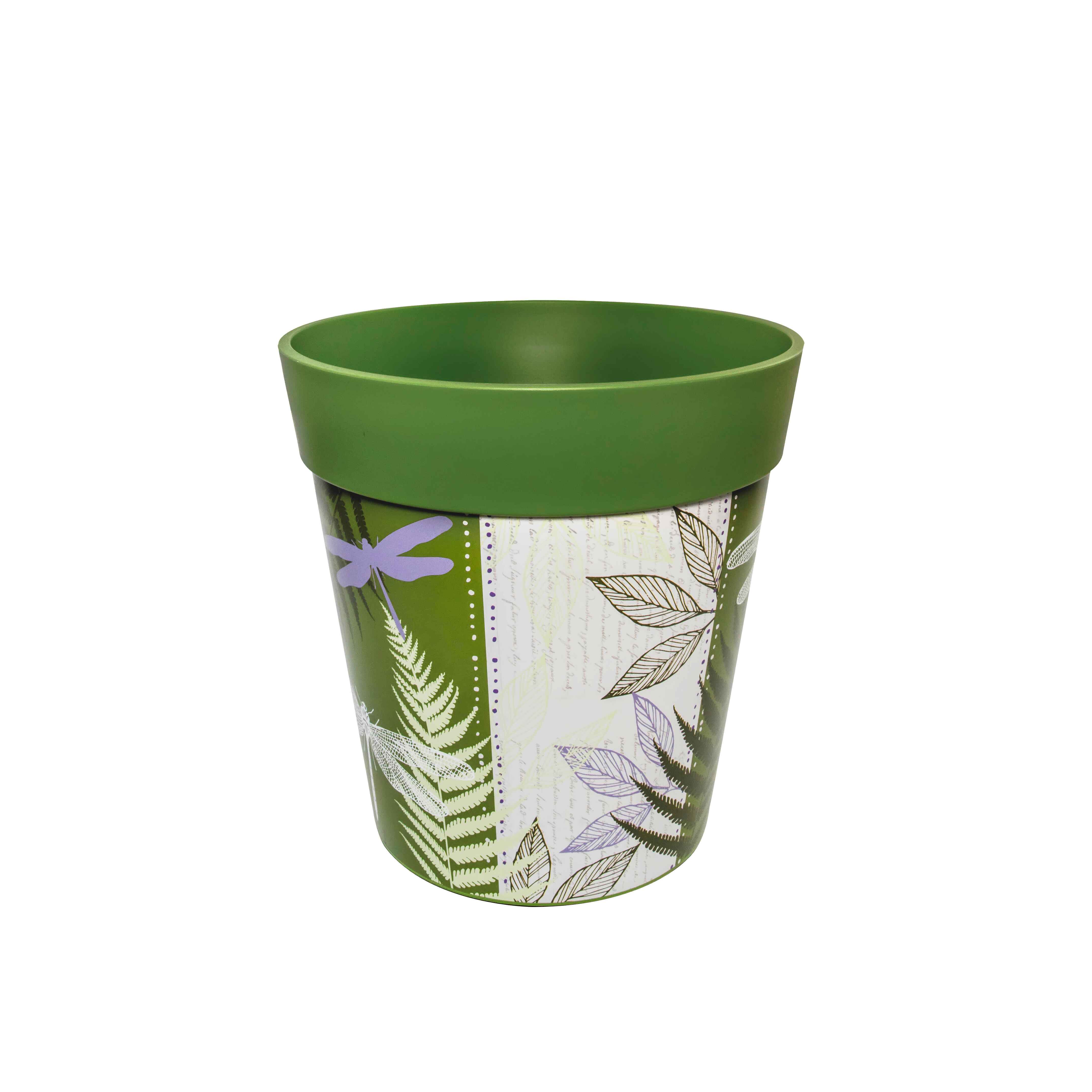 Picture of Medium 22cm Green Dragonflies Pattern Plastic Indoor/Outdoor Flowerpot 