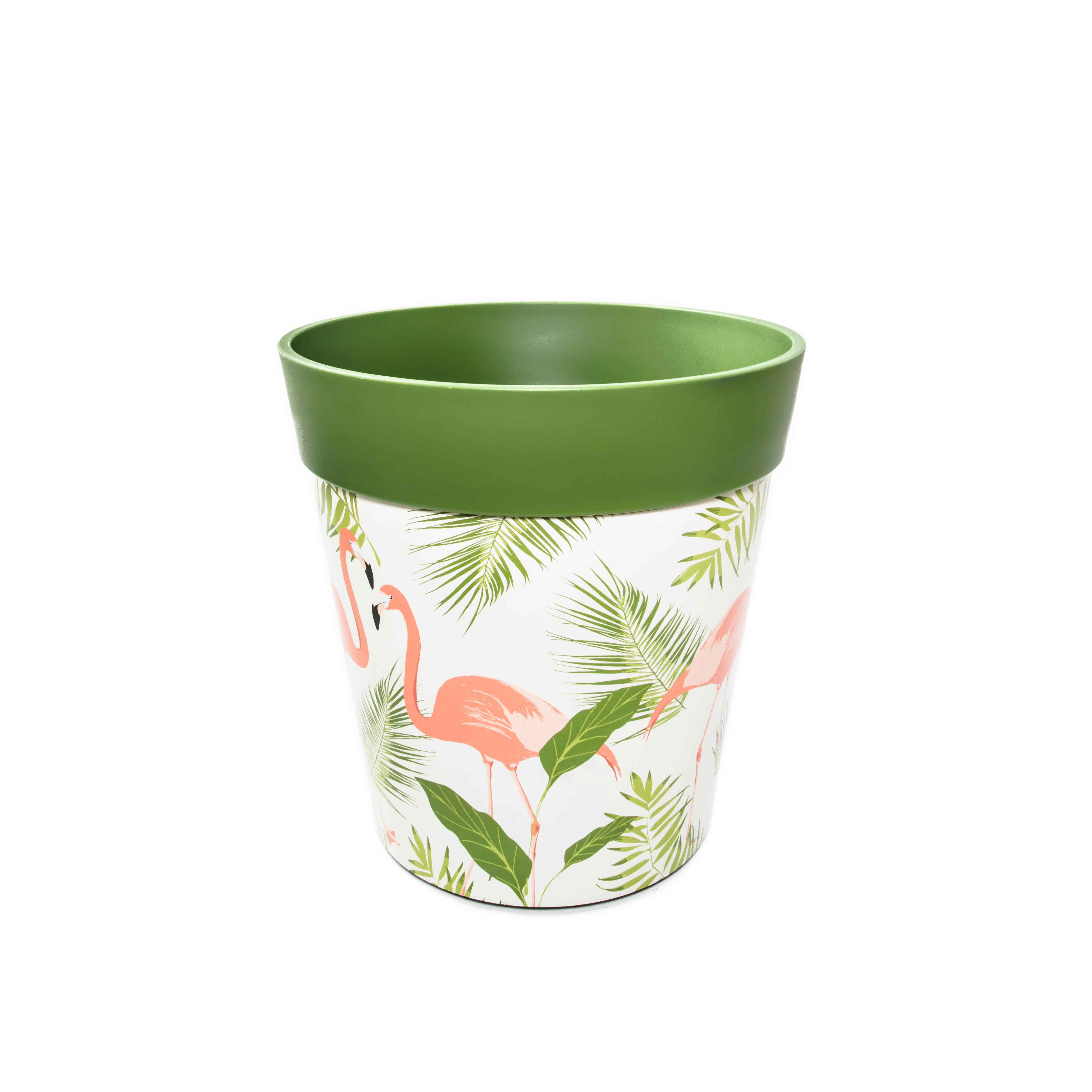 Picture of Medium 22cm Green Flamingo Pattern Plastic Indoor/Outdoor Flowerpot 