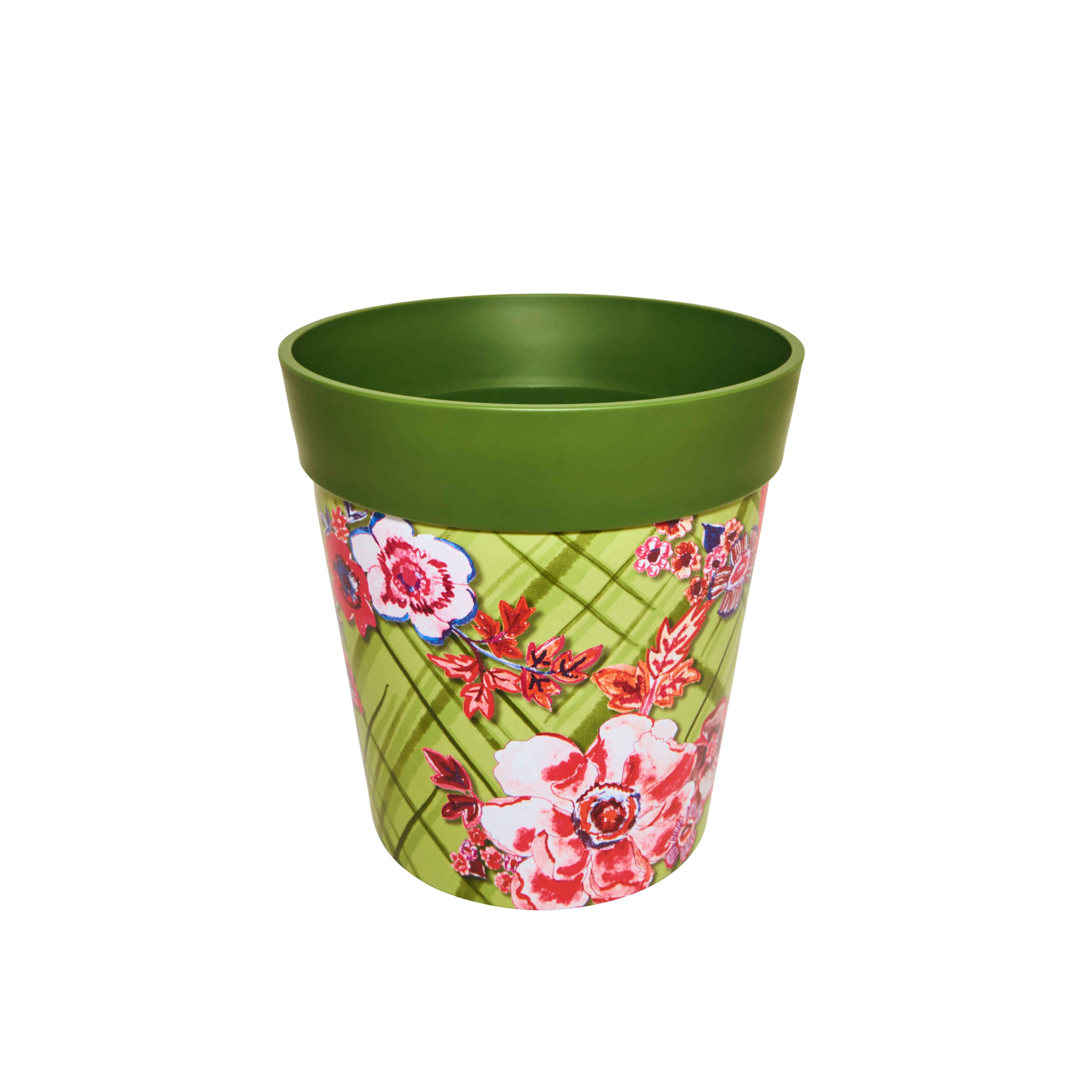 Picture of Medium 22cm Green Floral Trellis Pattern Plastic Indoor/Outdoor Flowerpot 