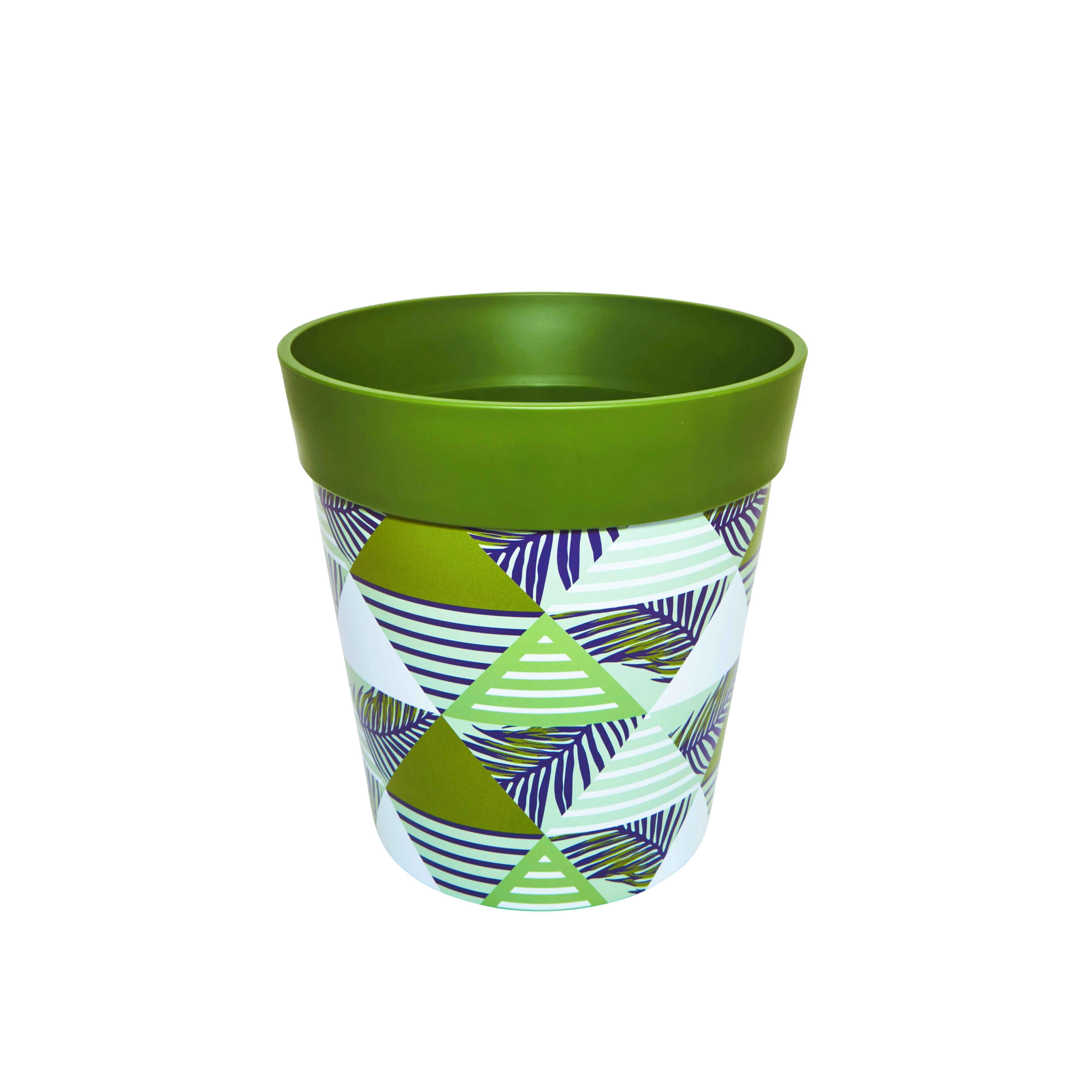 Picture of Medium 22cm Green Geometric Pattern Plastic Indoor/Outdoor Flowerpot 