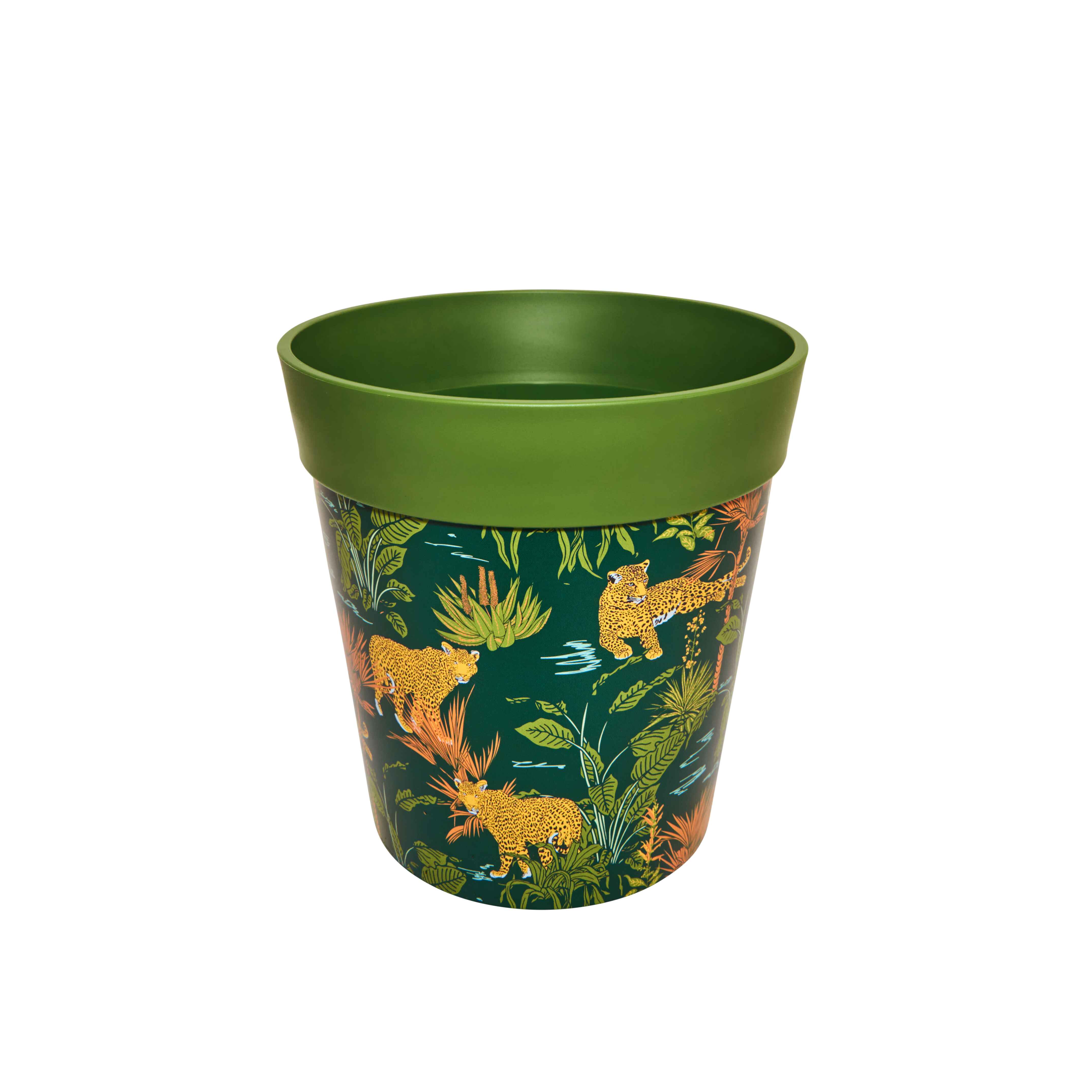 Picture of Medium 22cm Green Jungle & Leopard Pattern Plastic Indoor/Outdoor Flowerpot 