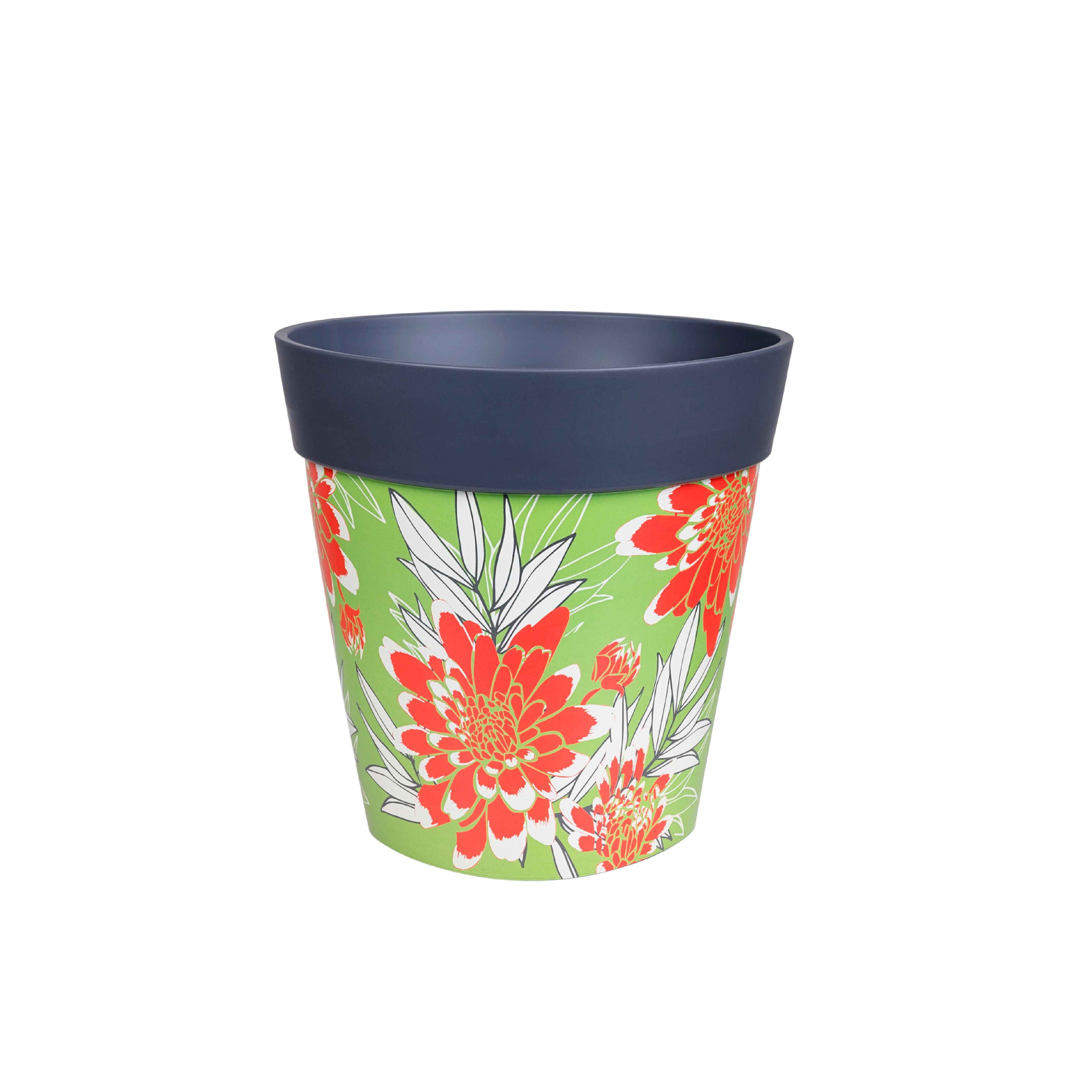 Picture of Medium 22cm Green and Red Floral Pattern Plastic Indoor/Outdoor Flowerpot 