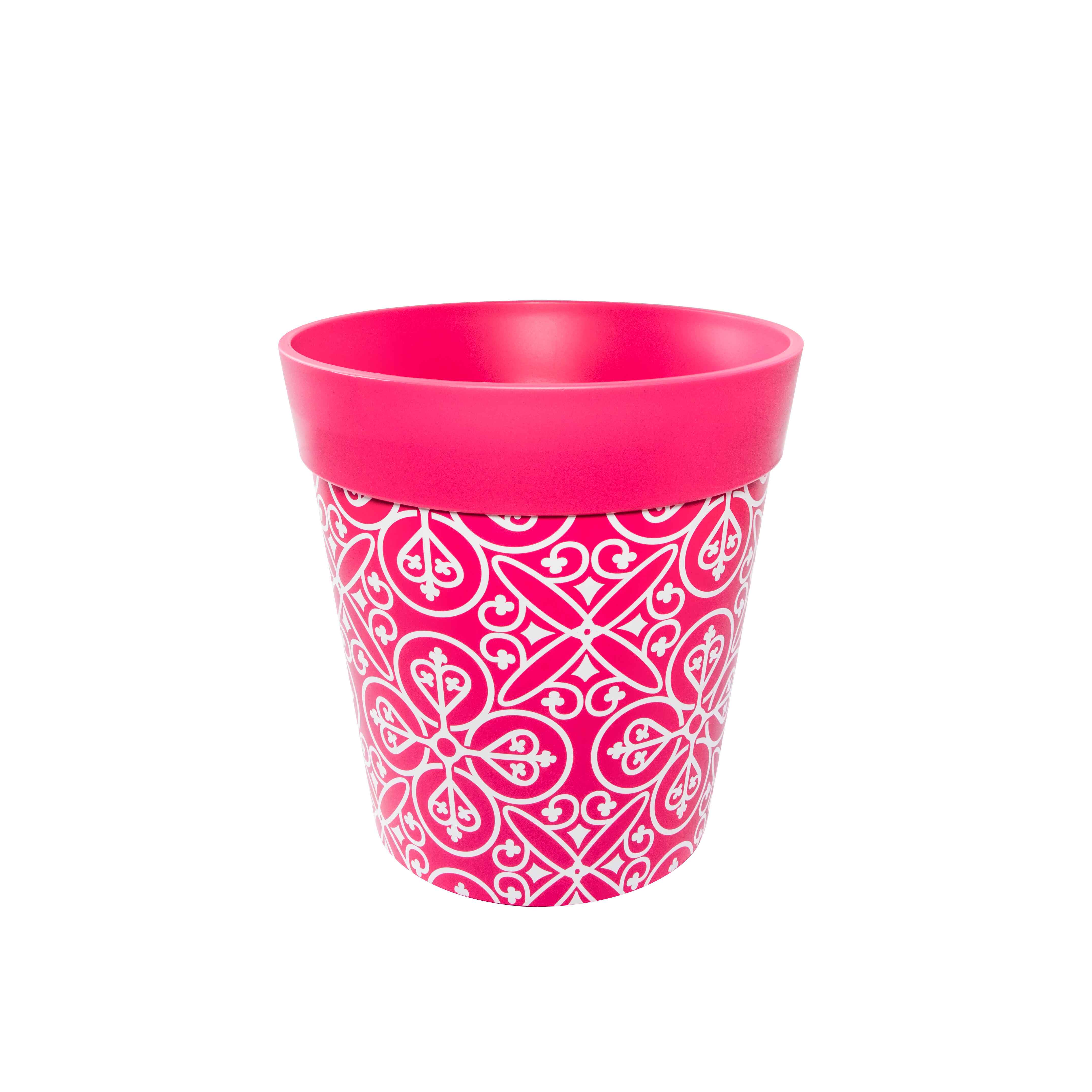Picture of Medium 22cm Plastic Pink Moroccan Pattern Indoor/Outdoor Flower Pots 