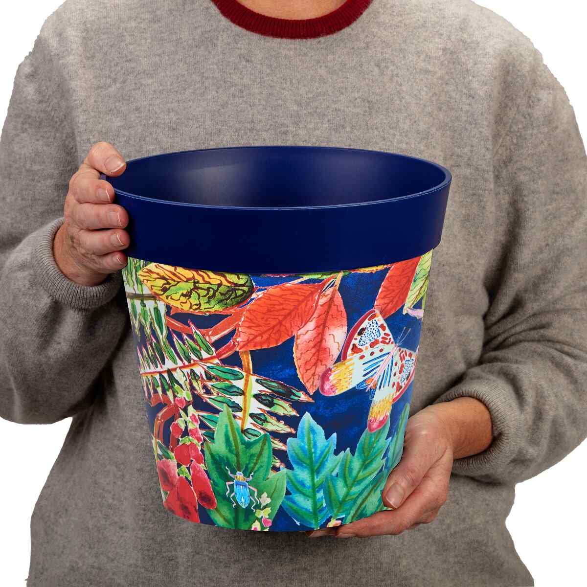 Hum Flowerpots Set of 3 Large Plastic Multi Floral Indoor/Outdoor Pots 25cm x 25cm ...